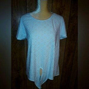 Womans Size XL White Textured Shirt Top Short Sleeved Loosefit Round Neck Blouse